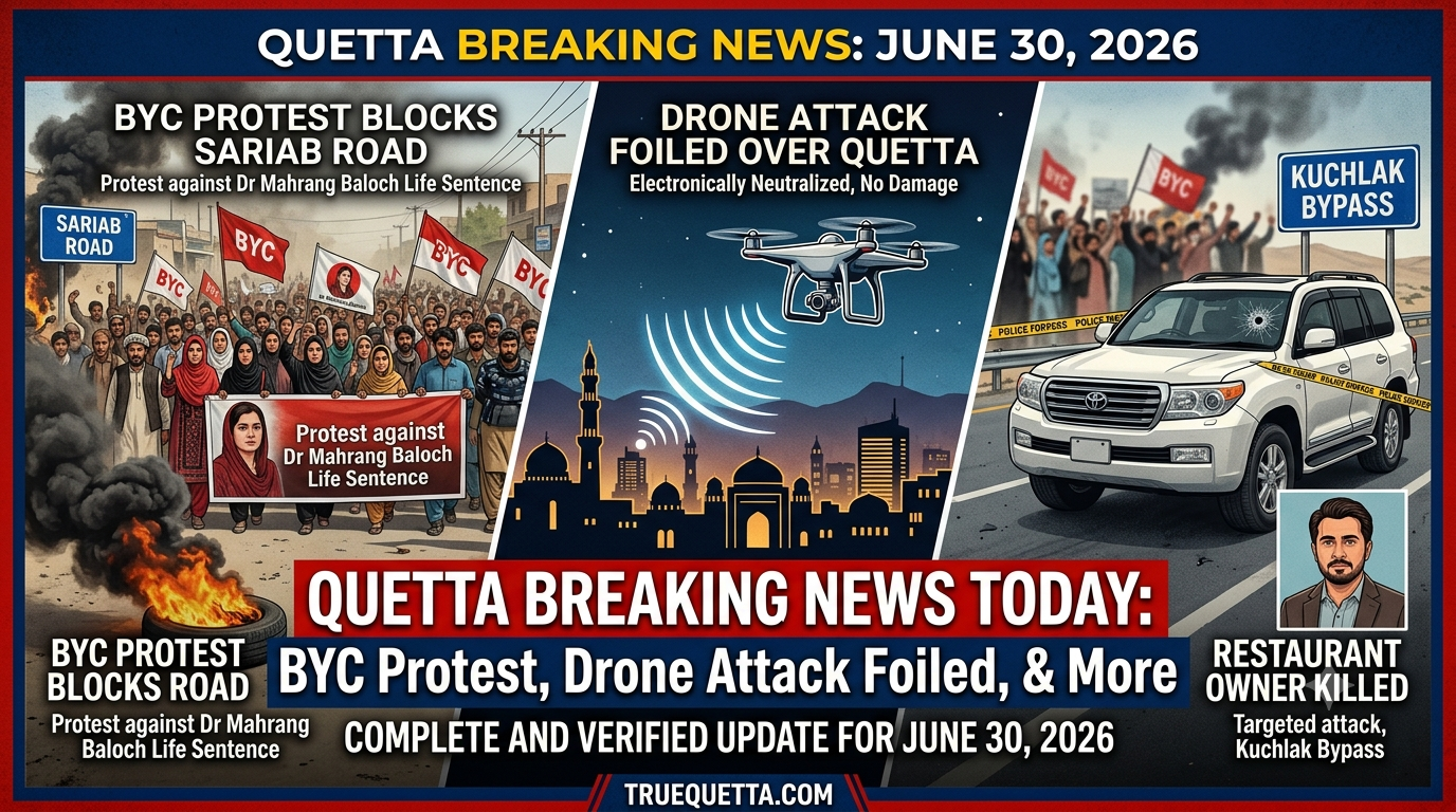 Quetta Breaking News Today June 30 2026 BYC Protest, Drone Attack Foiled and More